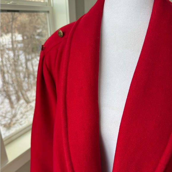 Vintage Michelle Stuart Cardinal Red Double Breast Shawl Collar Wool Trench Coat - Picture 14 of 16